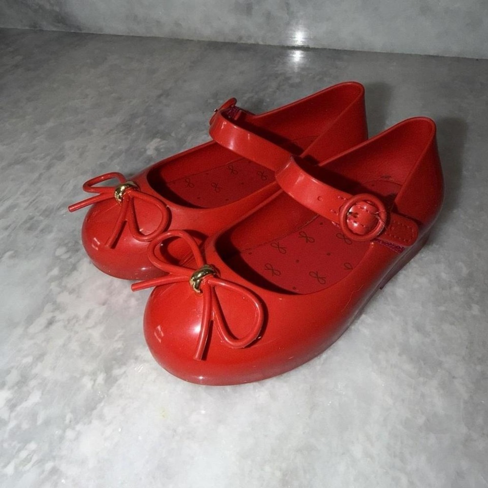 Mini Melissa Red Jelly Mary Jane Flats with Bow